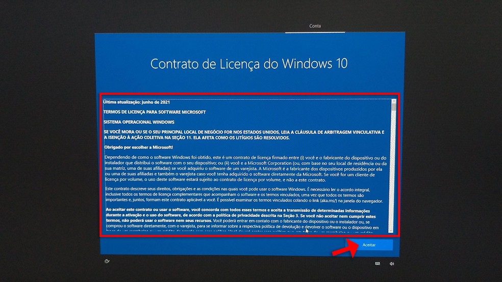 Contrato de Licença do Windows 10 — Foto: Reprodução/Rafael Leite