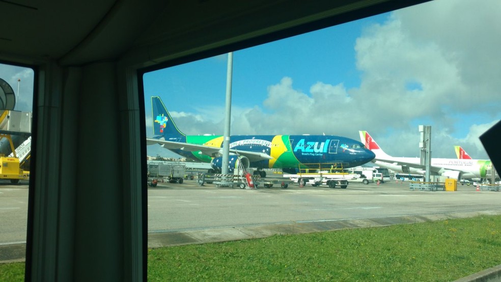 Avião da Azul teve pane no momento da decolagem de Lisboa para Viracopos, em Campinas (Foto: Doriedson do Prado/Arquivo pessoal)