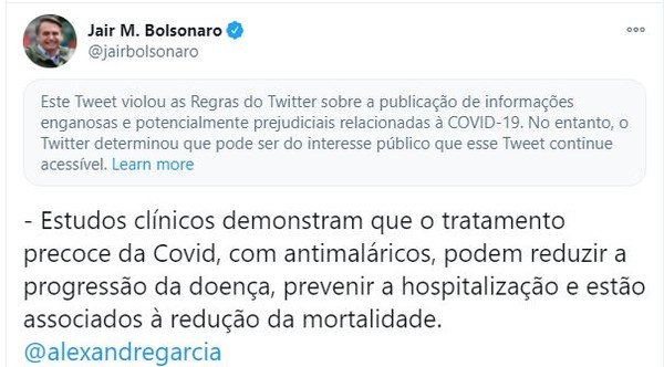 Tuíte de Bolsonaro — Foto: Twitter