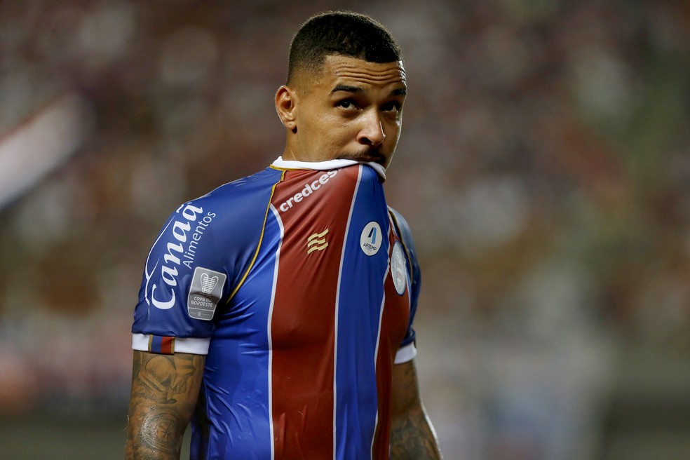 Gregore marcou primeiro gol com a camisa do Bahia diante do Nacional-PAR — Foto: Felipe Oliveira / EC Bahia / Divulgação