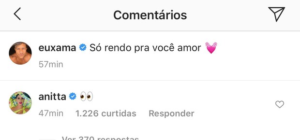 Anitta comenta post de Xamã (Foto: Reprodução/Instagram)
