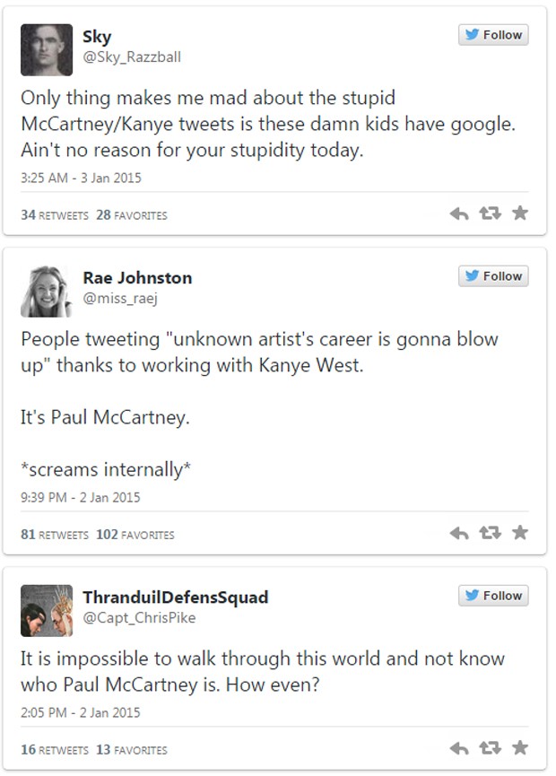 Fãs de Kanye West desconhecem Paul McCartney (Foto: Reprodução/Twitter)