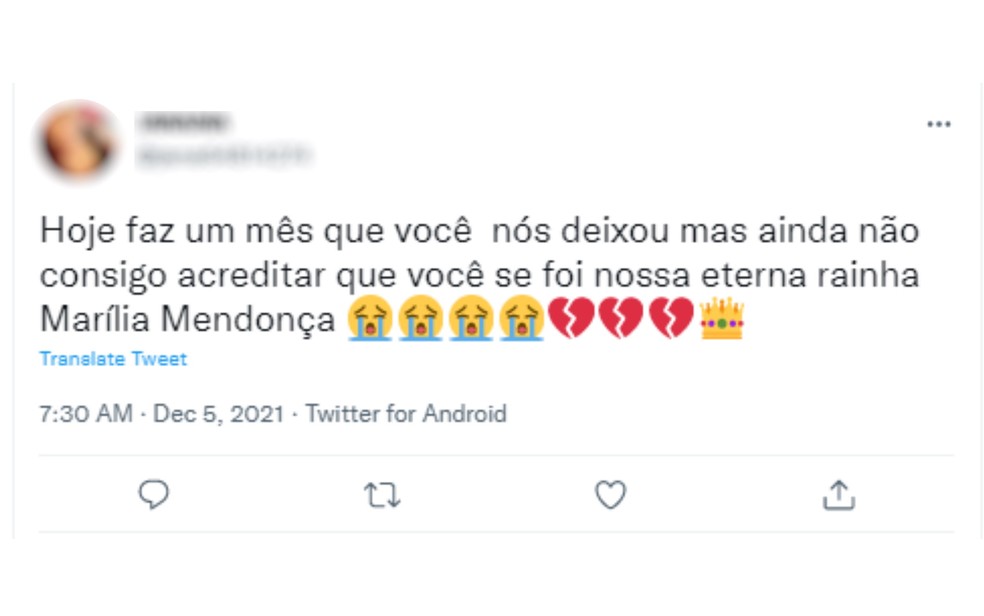 Fã diz ainda não acreditar na morte de Marília Mendonça — Foto: Twitter/Reprodução
