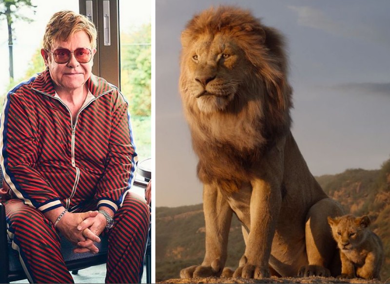 O músico Elton John e uma cena de O Rei Leão (2019) (Foto: Instagram/Reprodução)