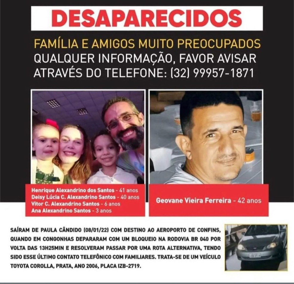 Publicação nas redes sociais sobre o desaparecimento das vítimas. — Foto: Redes sociais/ Reprodução 
