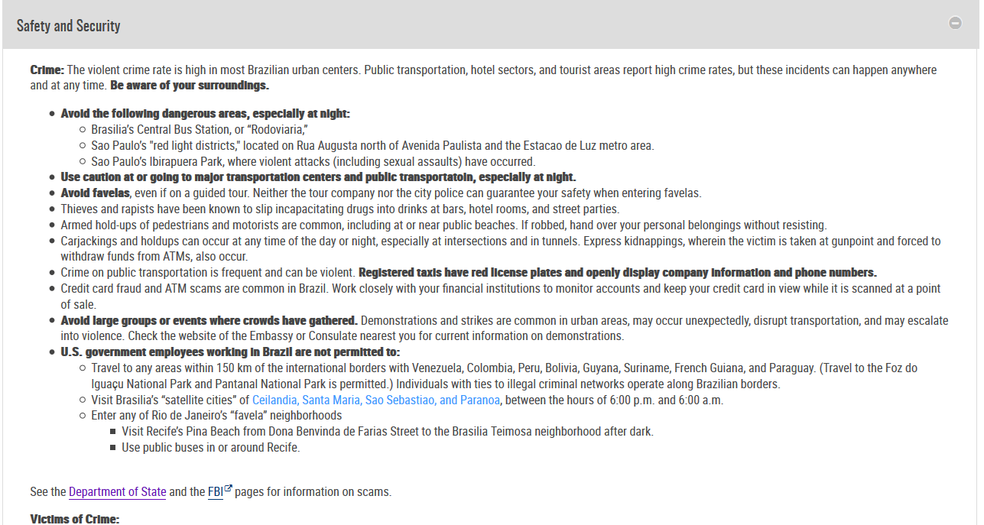 Trecho do documento do Departamento de Estado dos EUA (Foto: Travel State Gov/Reprodução)