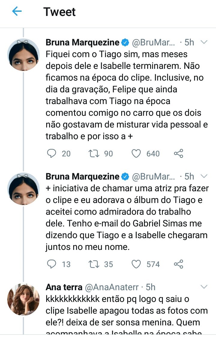 Bruna Marquezine afirma que ficou com Tiago Iorc, mas nega que ele fosse comprometido na época (Foto: Reprodução/Twitter)