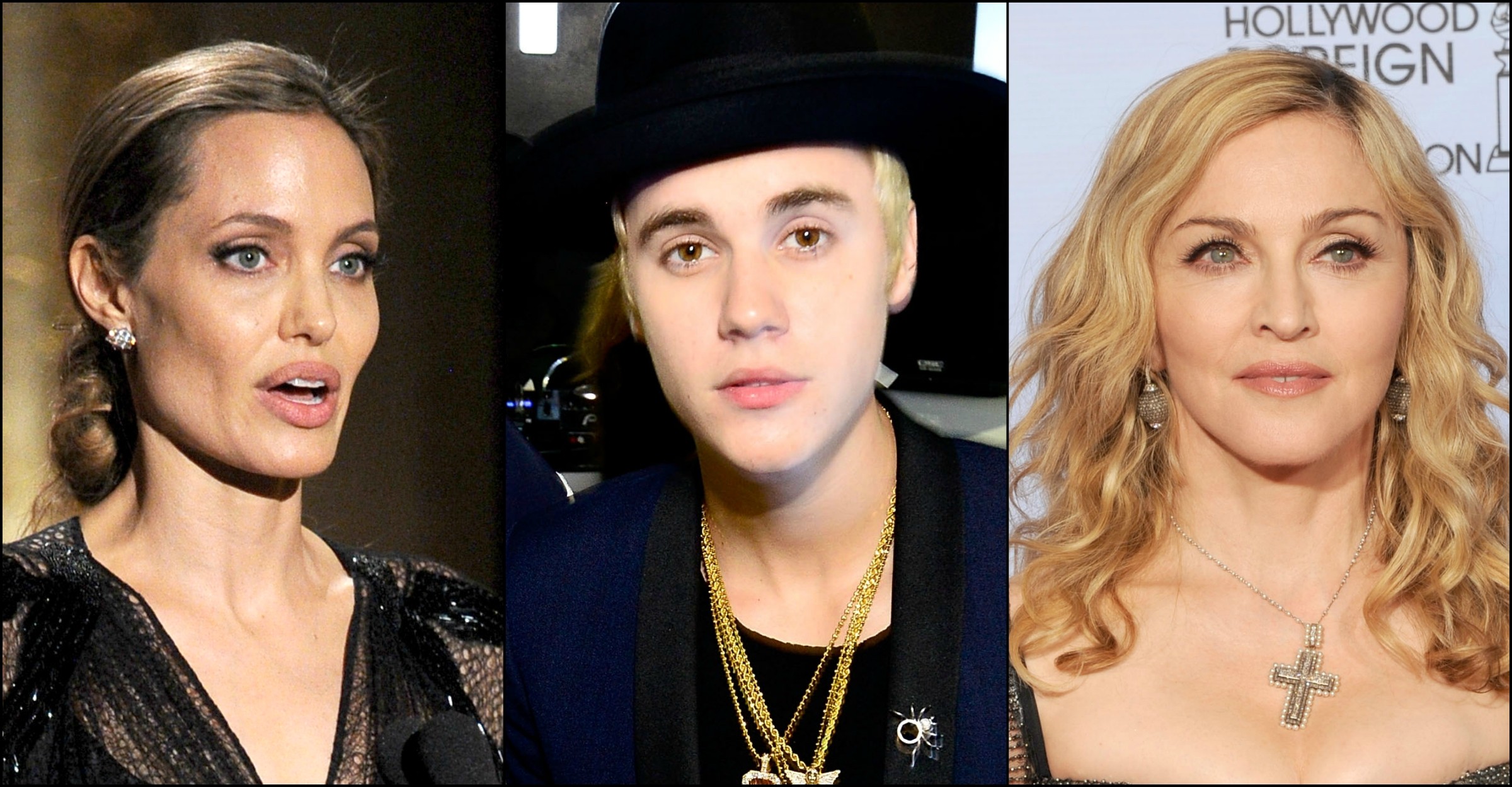 Angelina Jolie, Justin Bieber e Madonna já se enrascaram bonito mundo afora. (Foto: Getty Images)