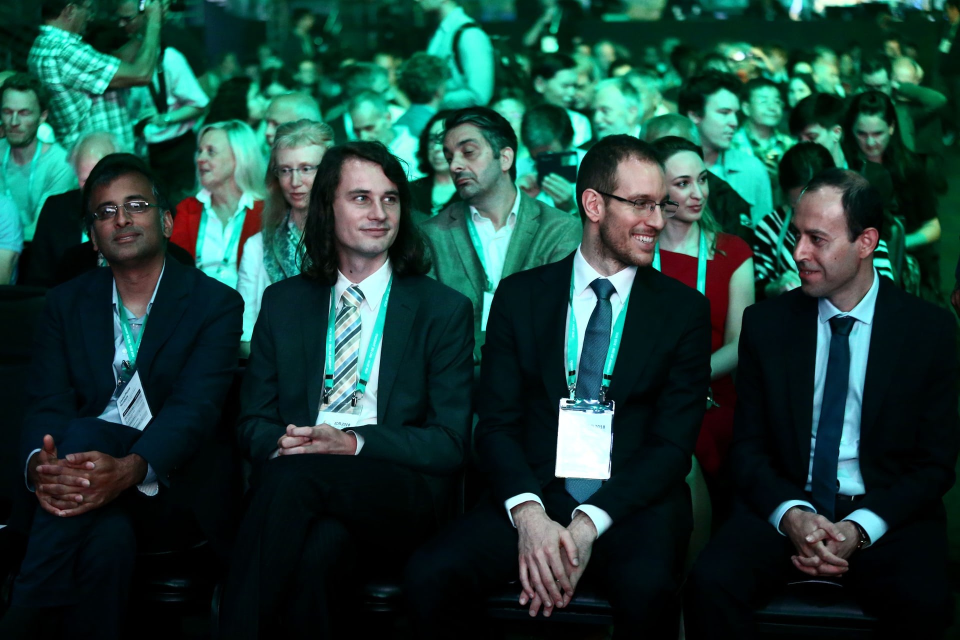 Vencedores da Medalha Fields da esquerda para a direita: Akshay Venkatesh, Caucher Birkar, Alessio Figalli e Peter Scholze. (Foto: Fabio Motta/IMC 2018)