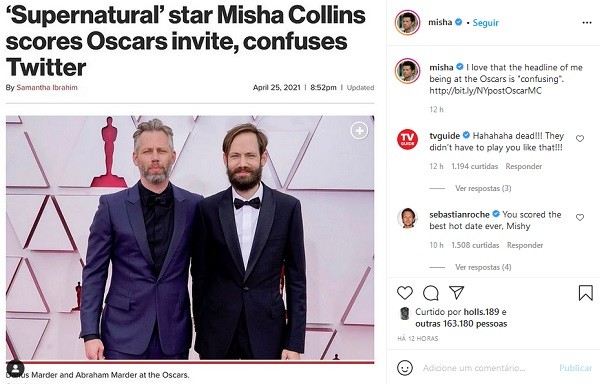 O post do ator Misha Collins fazendo piada com a comoção das redes com sua presença no Oscar 2021 (Instagram) (Foto: reprodução instagram)