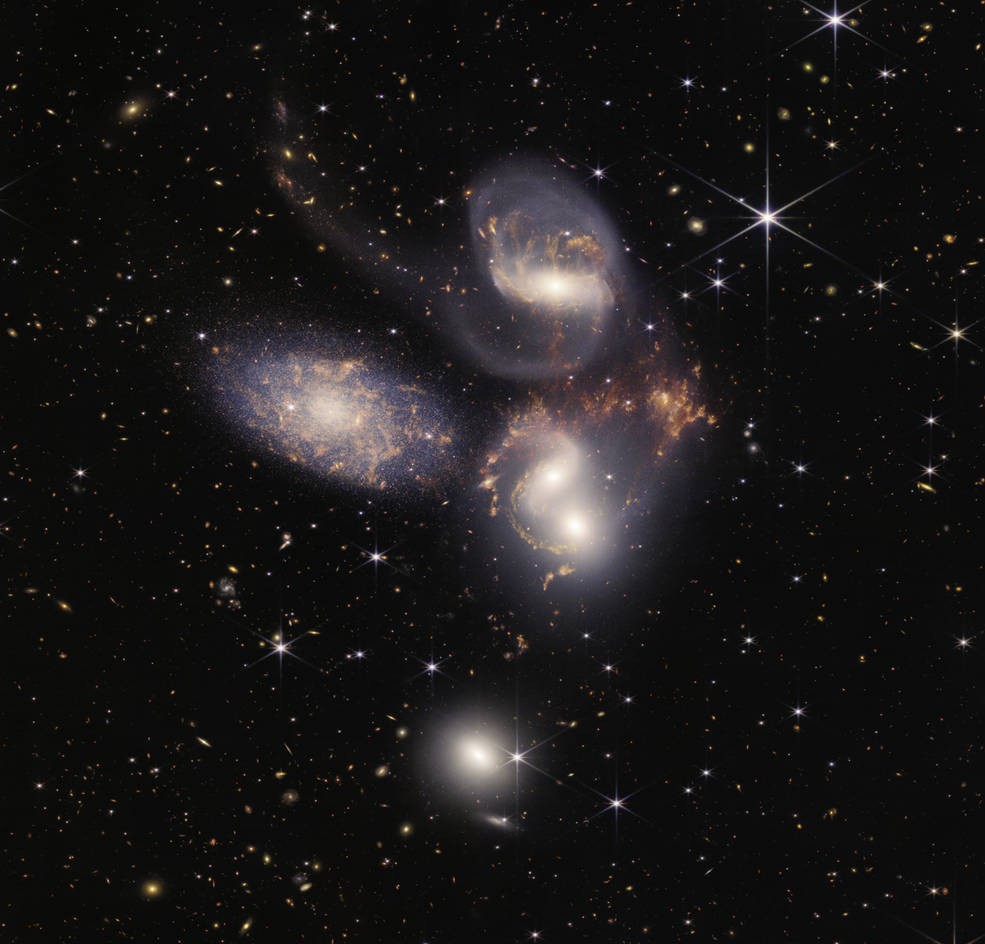 Quinteto de Stephan flagrado pelo James Webb  (Foto: NASA, ESA, CSA e STScI)