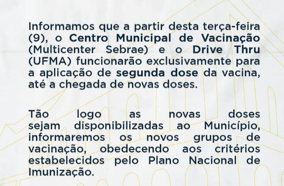 Suspensa vacinação de idosos contra Covid-19 em São Luís — Foto: Divulgação/Prefeitura de São Luís