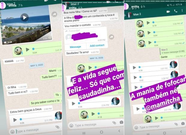 Anitta mostra prints de conversas com a mãe (Foto: Reprodução/Instagram)
