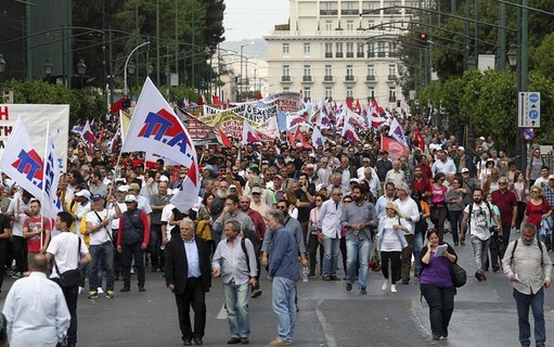 Ato de 1º de Maio em Atenas, na Grécia 