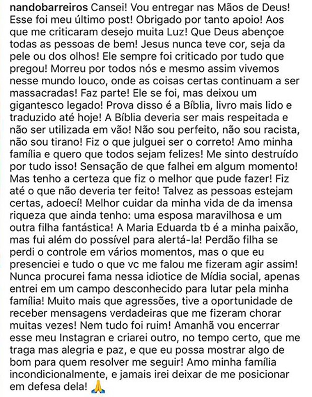 Duda Reis e o pai trocam mensagens de carinho após período de crise