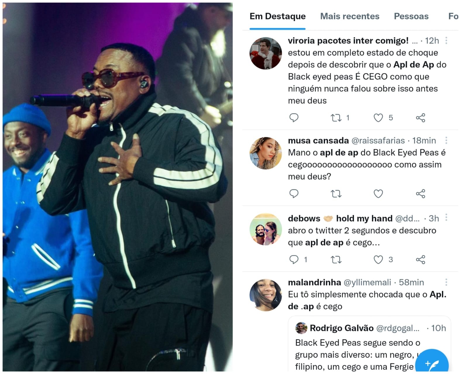 Internautas se chocam ao descobrir cegueira de integrante de Black Eyed Peas (Foto: Instagram)