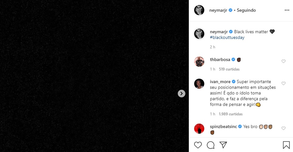Neymar utilise le réseau social pour protester - Photo: Reproduction / Instagram