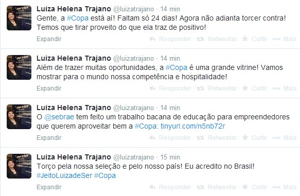 Luiza Trajano comenta sobre a Copa em seu twitter (Foto: Reprodução)