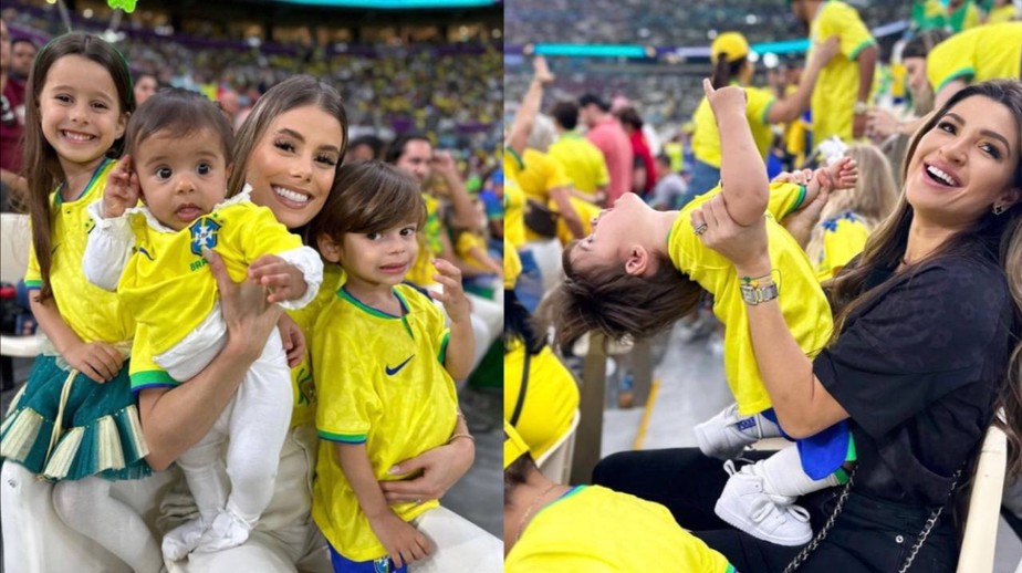 Filhos de jogadores da Seleção Brasileira vão ao estádio e roubam a cena