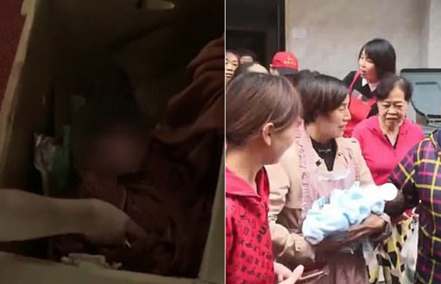 Recém-nascido é encontrado ainda com o cordão umbilical em banheiro público chinês (Foto: Reprodução)