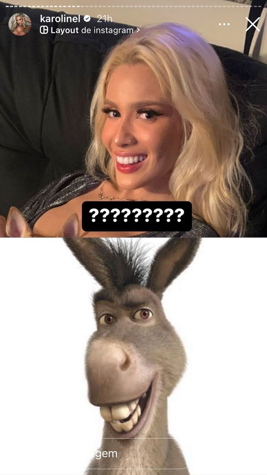 Karoline Lima é comparada ao burro do 'Shrek'