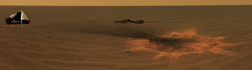 Imagem da Nasa mostram jipe Opportunity, que estava desaparecido após tempestade de areia â€” Foto: Nasa