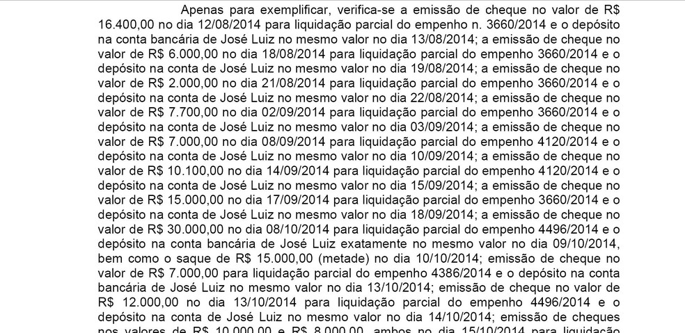 Decisão mostra avlores de cheques que Rover receber em fraude (Foto: Reprodução)