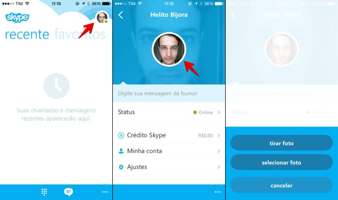 Alterando a foto de perfil do Skype no iOS (Foto: Reprodu??o/Helito Bijora) 