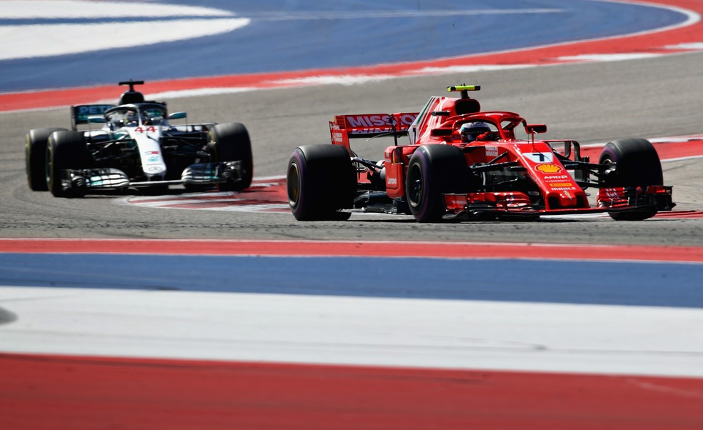 Nos EUA, Hamilton foi superado pela Ferrari de Raikkonen — Foto: Getty Images