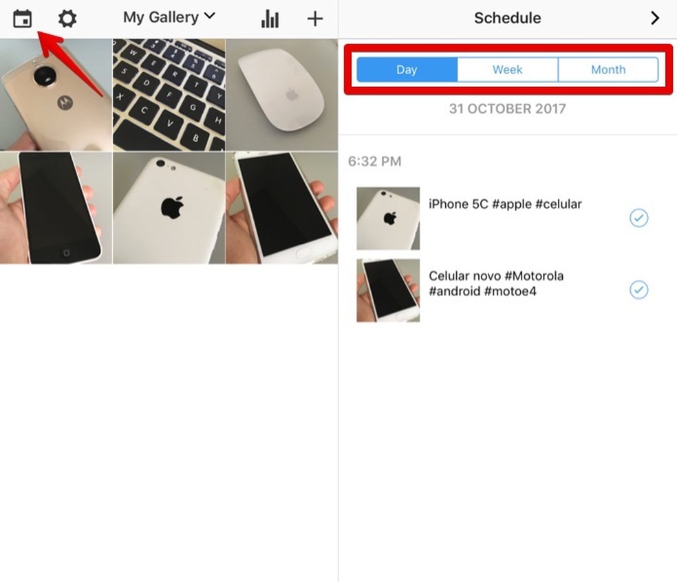 Visualizando publicações agendadas (Foto: Reprodução/Helito Bijora)