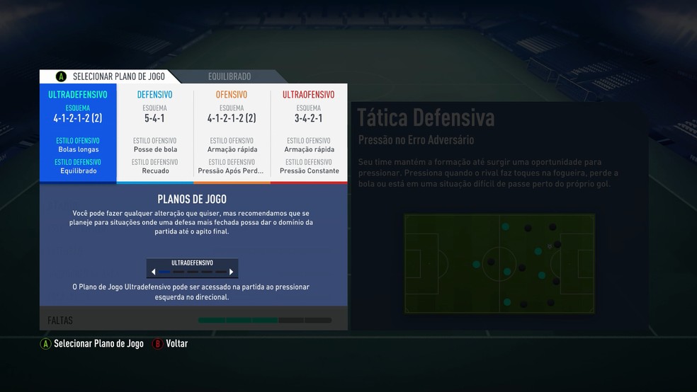 Escolha qual plano de jogo deseja modificar no FIFA 19 — Foto: Reprodução/Murilo Molina