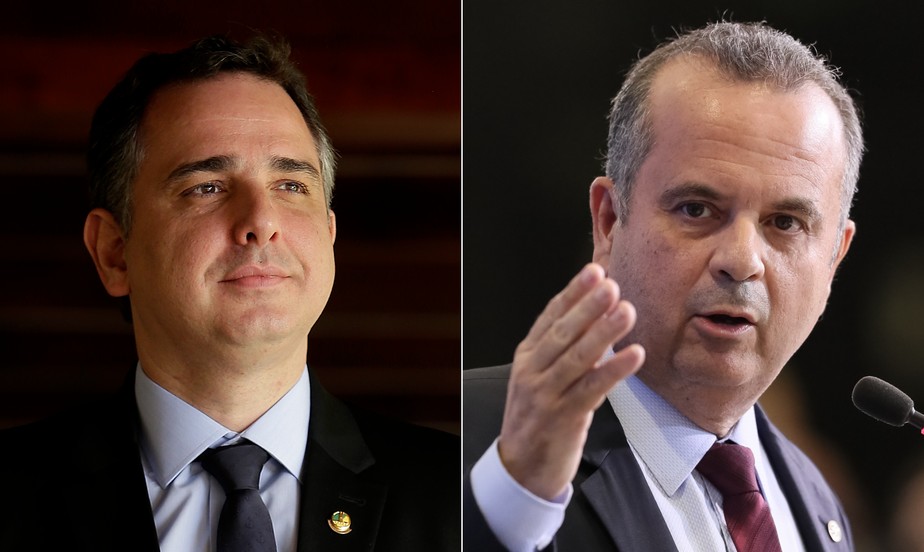 O presidente do Senado, Rodrigo Pacheco (PSD-MG) e o ex-ministro e senador eleito, Rogério Marinho (PL-RN)