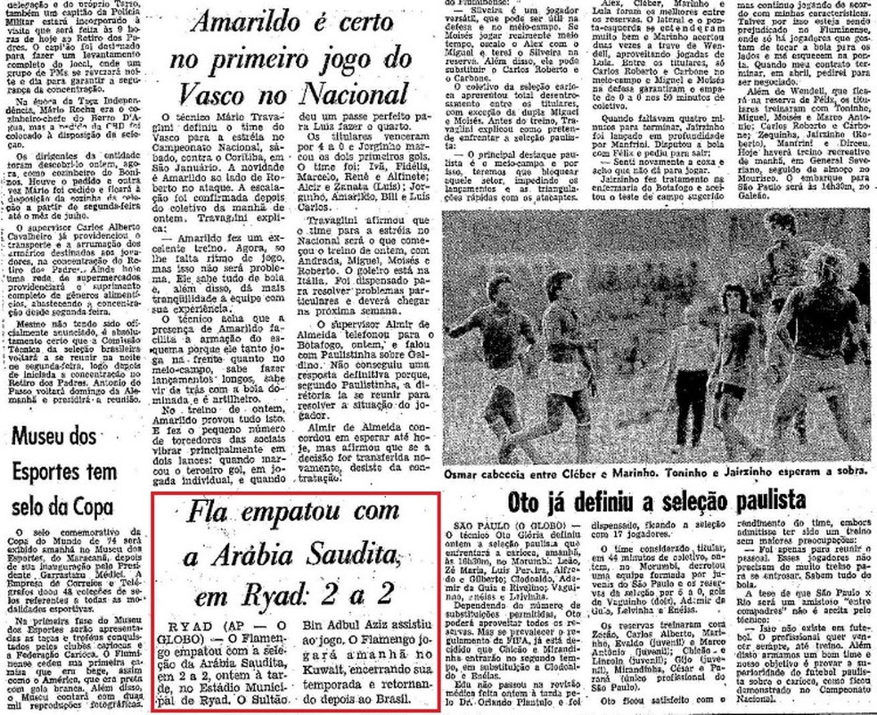 Notícias dos jogos em 1974 traziam poucas informações — Foto: Reprodução / Jornal O Globo