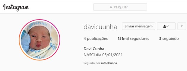 Davi, caçula de Rafael Cunha e Debora Cunha, já nasceu fazendo sucesso na web (Foto: Reprodução/Instagram)