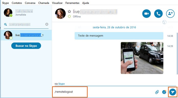Digite o comando para sair da conta Skype em outros dispositivos (Foto: Reprodução/Barbara Mannara)