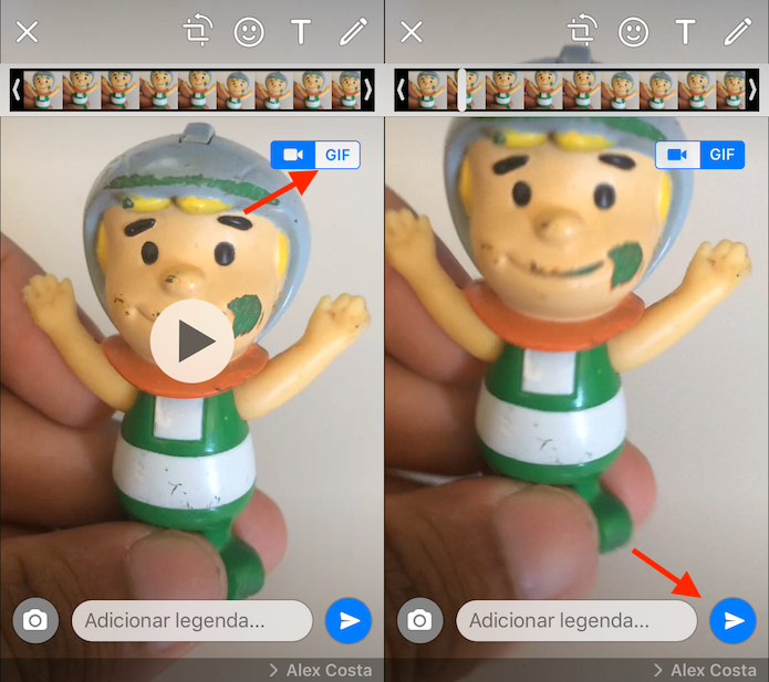Opção para criar um GIF que será enviada para um amigo no WhatsApp (Foto: Reprodução/Marvin Costa)