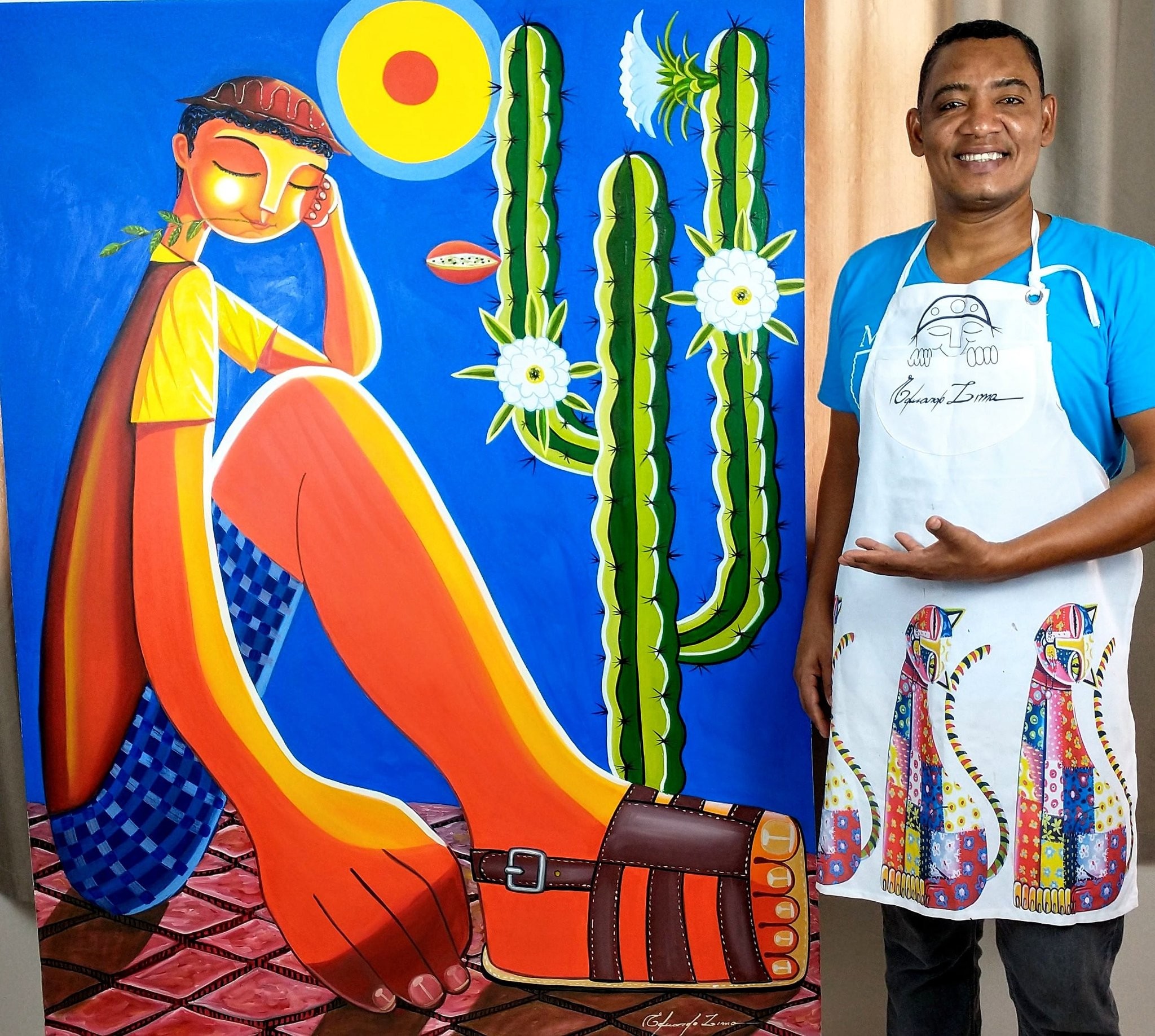 O artista Eduardo Lima usou cores fortes e símbolos nordestinos para fazer a releitura de Aboparu (Foto: Eduardo Lima/ Reprodução)