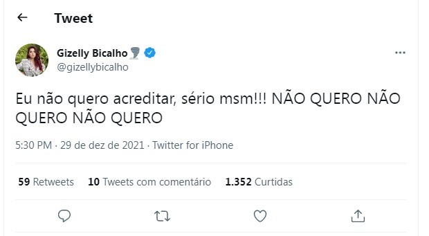 Gizelly Bicalho lamenta morte do sertanejo Maurílio (Foto: Reprodução/Twitter)