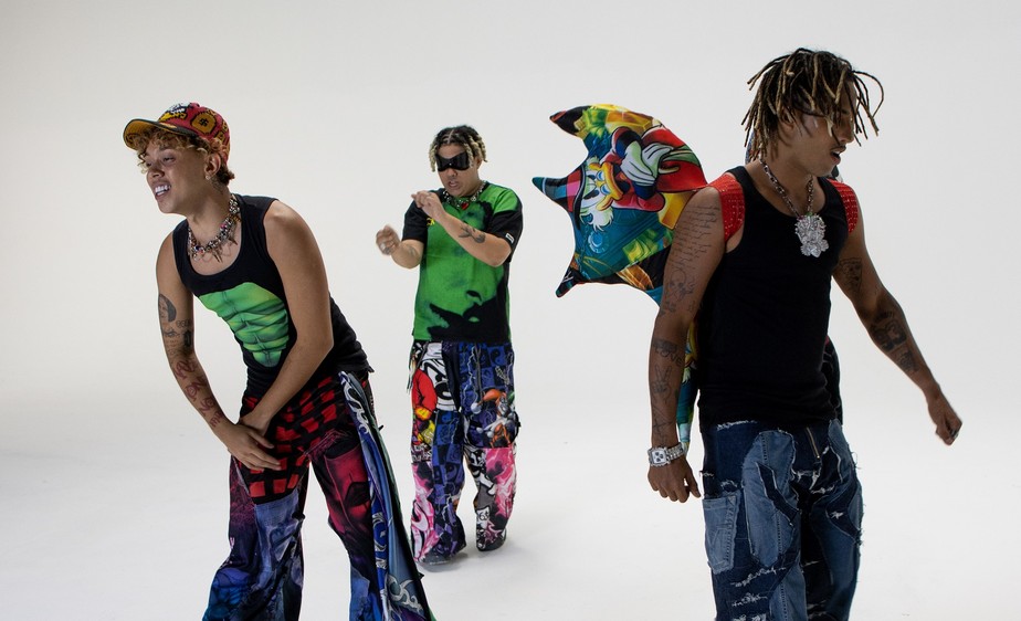 Os rappers Teto (à esquerda), WIU e Matuê