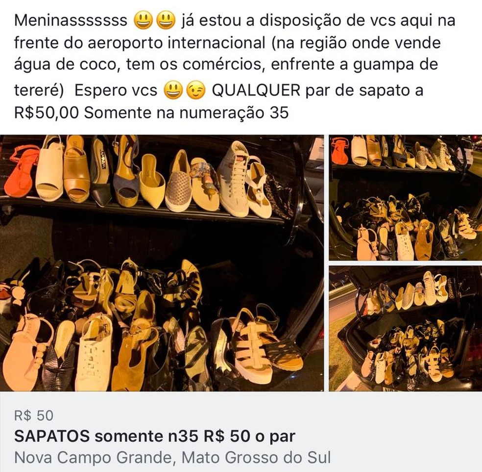 Desempregada, mulher levou sapatos e bolsas para vender na rua em MS — Foto: Redes sociais/Reprodução