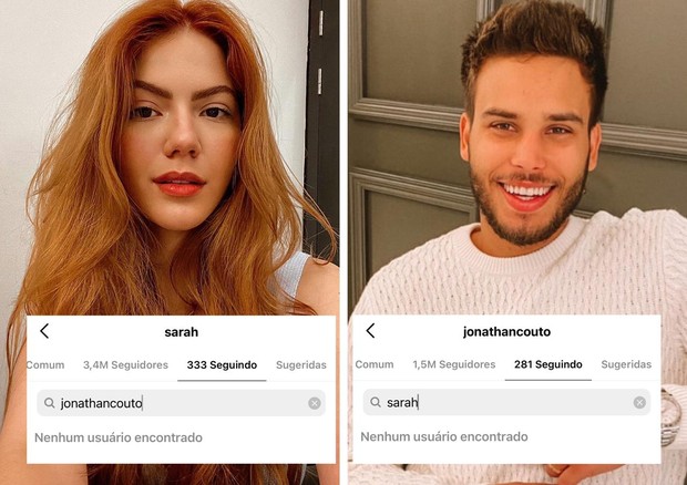 Sarah Poncio e Jonathan Couto deixam de se seguir no Instagram (Foto: Reprodução/Instagram)