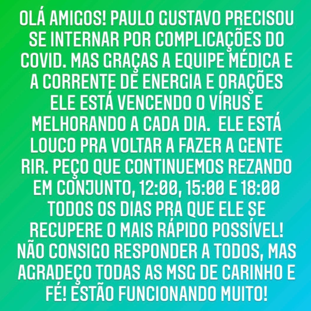 Thales Bretas fala sobre estado de saúde de Paulo Gustavo (Foto: Reprodução Instagram)
