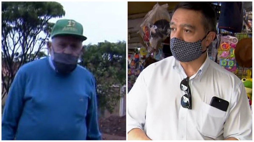 Airton Garcia (PSL) e Antonio Sasso (Podemos) em campanha nesta sexta em São Carlos — Foto: Reprodução/EPTV