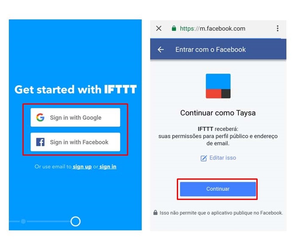 Caso esteja acessando o IFTTT pela primeira vez, realize o cadastro (Foto: Reprodução/ Taysa Coelho)