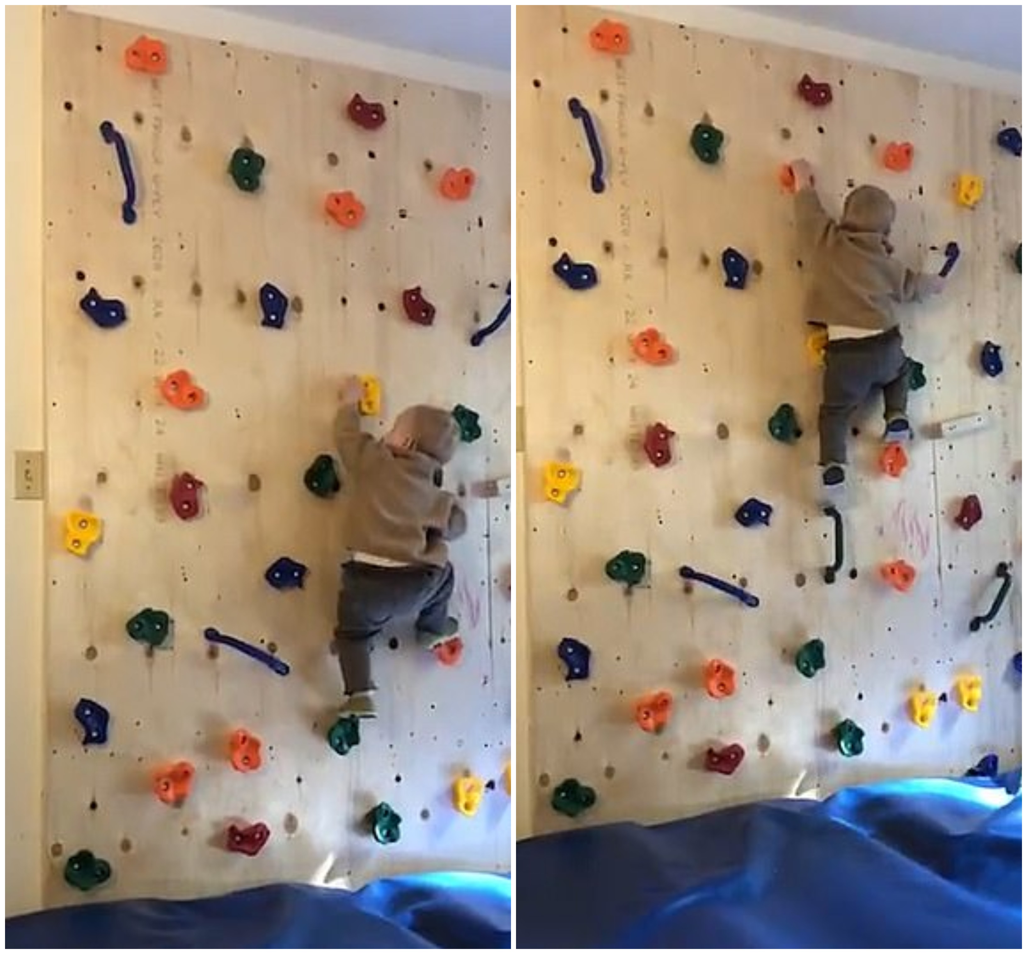 Ezzy na parede de escalada construída por seus pais (Foto: Reprodução Twitter)