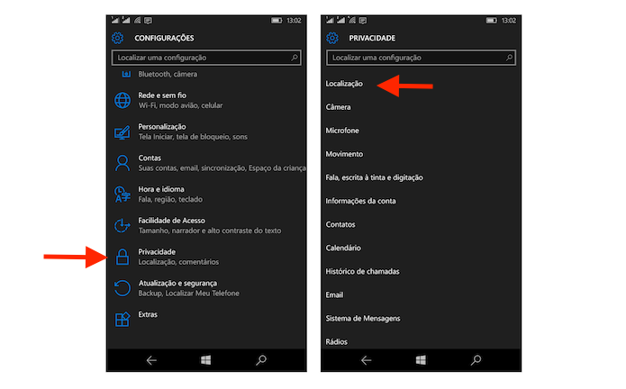 Acessando as configurações de localização do Windows Phone (Foto: Reprodução/Marvin Costa)