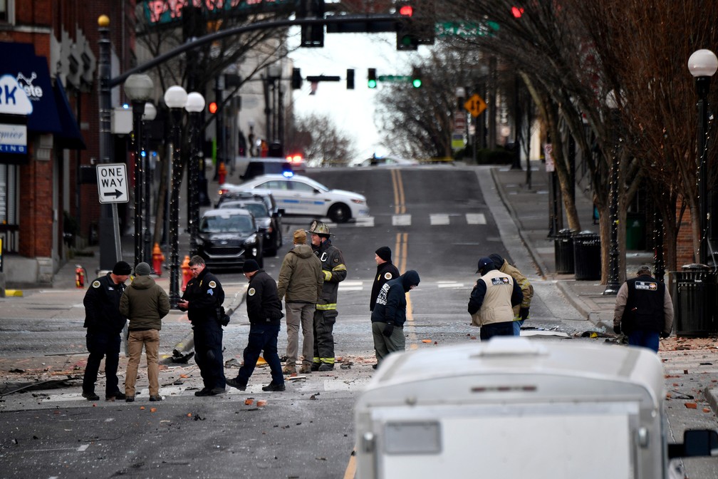Destroços da explosão em Nashville, Tennessee, EUA, 25 de dezembro de 2020 — Foto: Reuters/Andrew Nelles/Tennessean.com