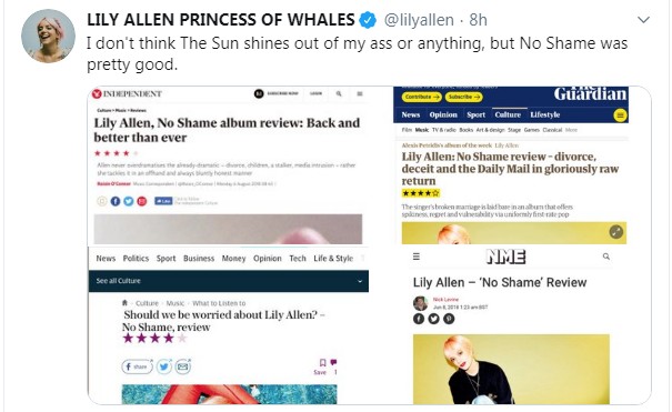 Post da cantora Lily Allen no Twitter (Foto: Twitter)