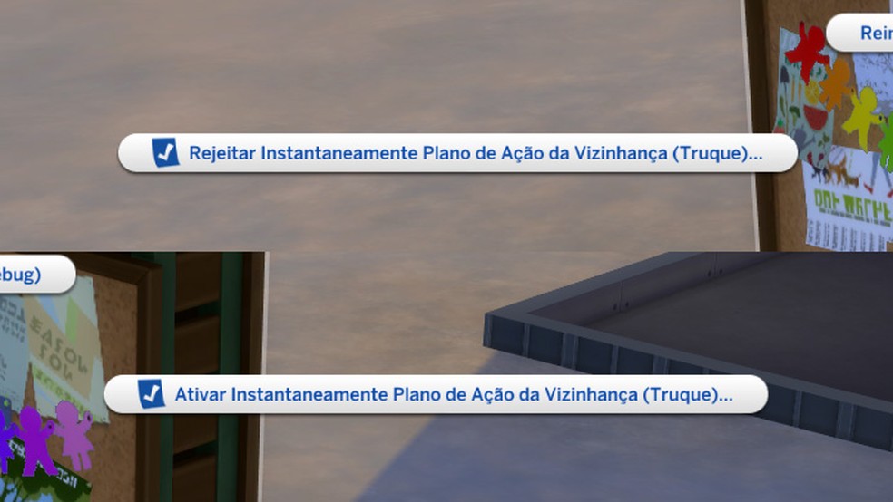 Ative ou rejeite os Planos de Ação da Vizinhança com o macete de The Sims 4: Vida Sustentável — Foto: Reprodução/Tais Carvalho