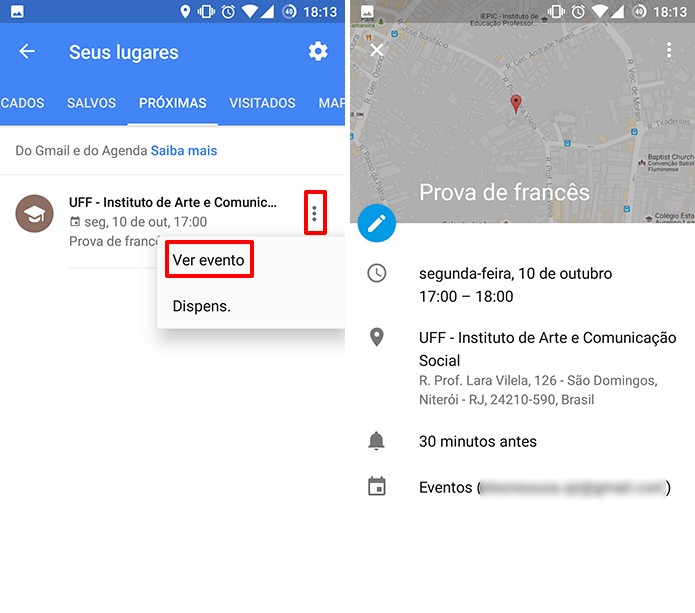 Google Maps pode exibir detalhes de evento da agenda (Foto: Reprodução/Elson de Souza)